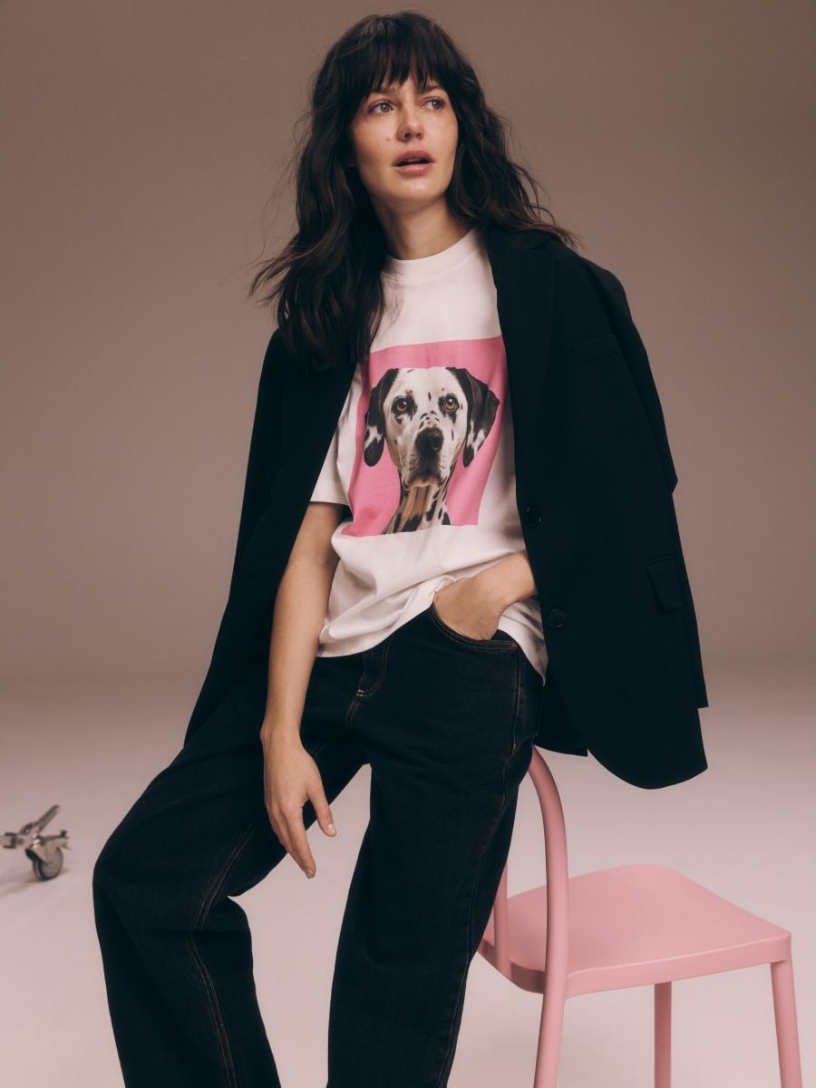 Oversized T-shirt with print - cream - RESERVED - 4