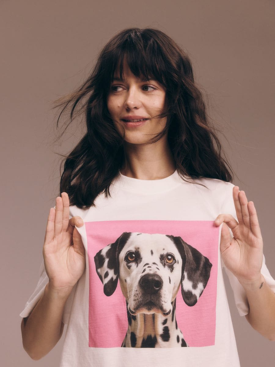 Oversized T-shirt with print - cream - RESERVED - 5