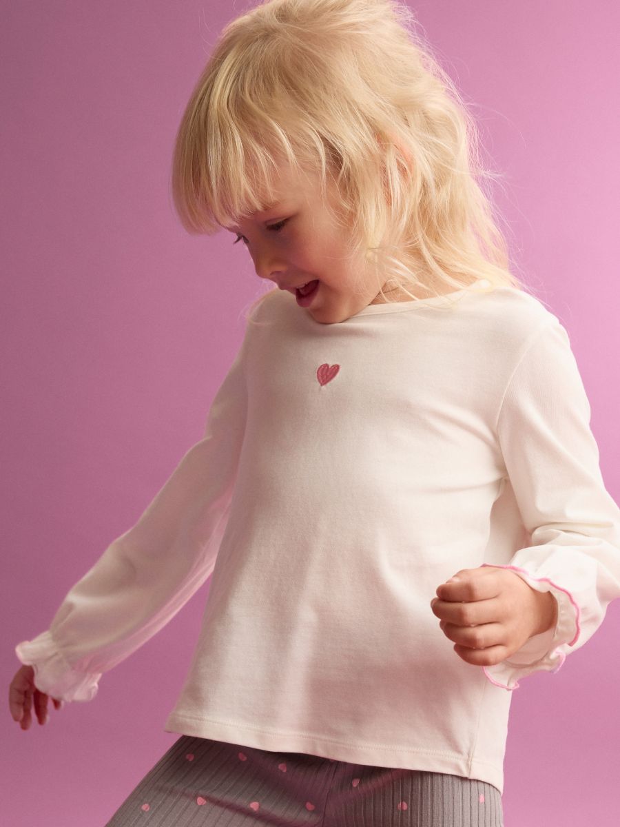Embroidered cotton t-shirt - cream - RESERVED