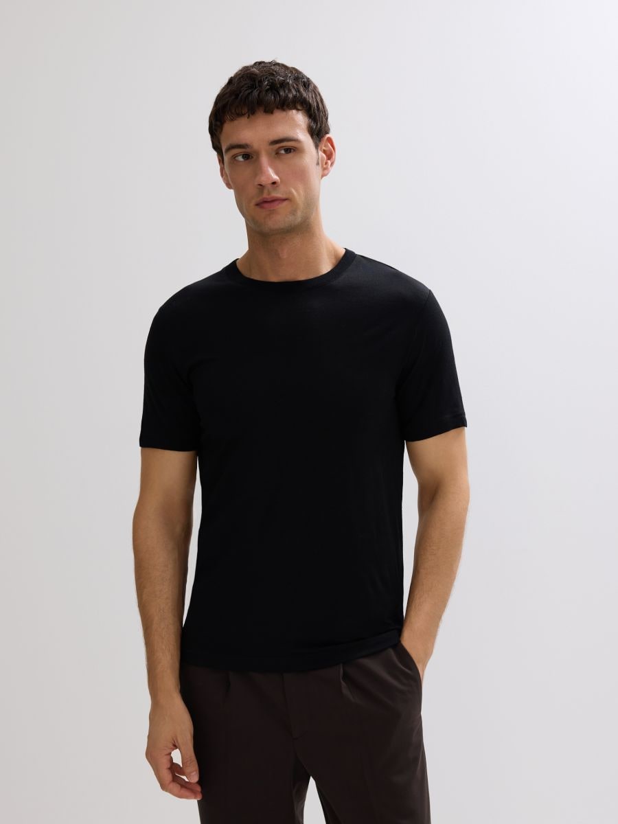 T-shirt slim z wełny merino - czarny - RESERVED