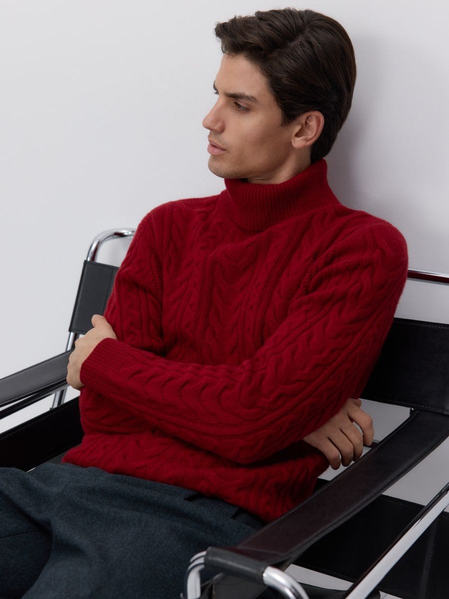 Cable knit wool turtleneck - red - RESERVED