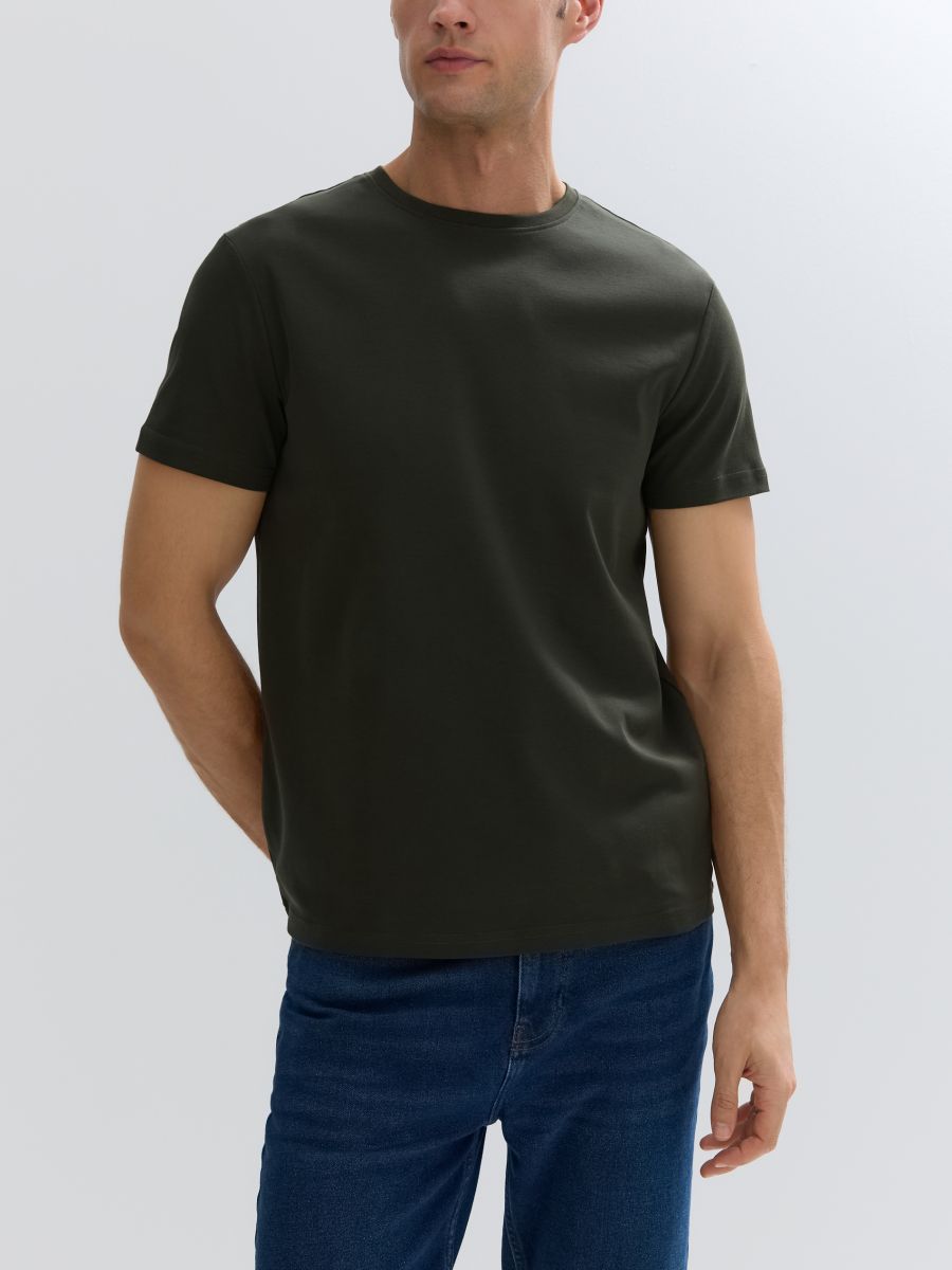Slank geschnittenes T-Shirt aus mercerisierter Baumwolle - grün - RESERVED