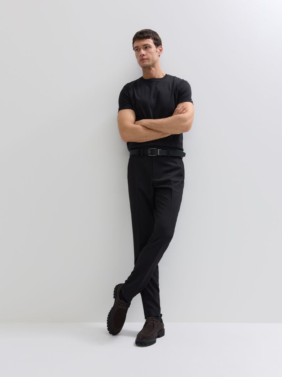 Slim fit mercerized cotton T-shirt - black - RESERVED