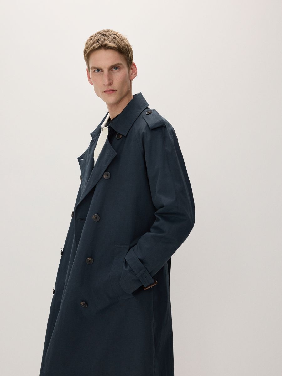 Double-breasted cotton rich trench coat COLOUR anthracite 