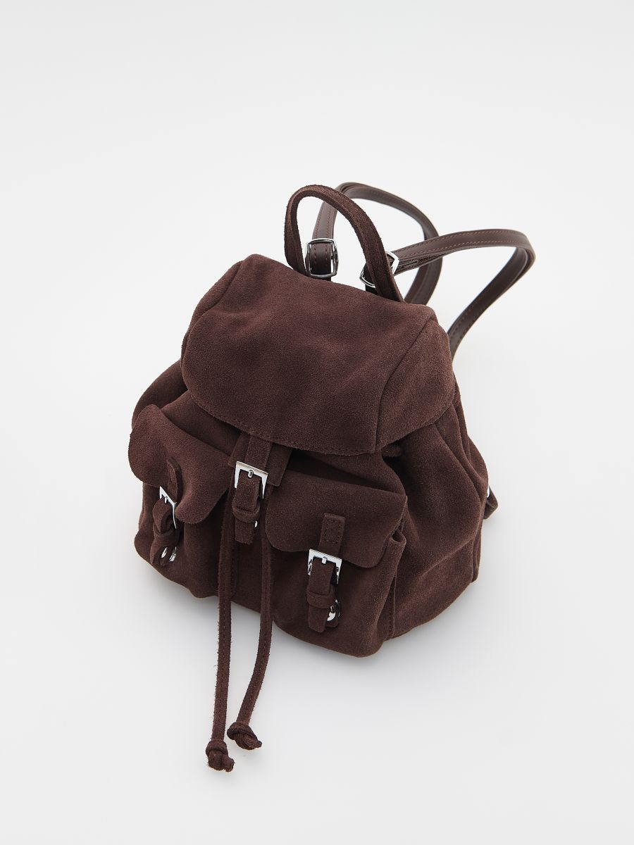 Suede backpack with pockets - dark brown - RESERVED - 3