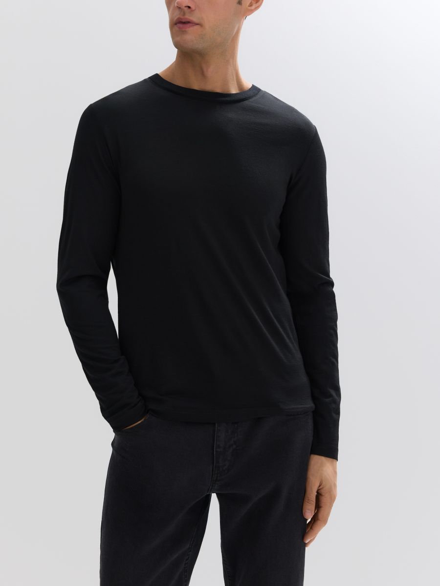 Longsleeve z wełny merino - czarny - RESERVED