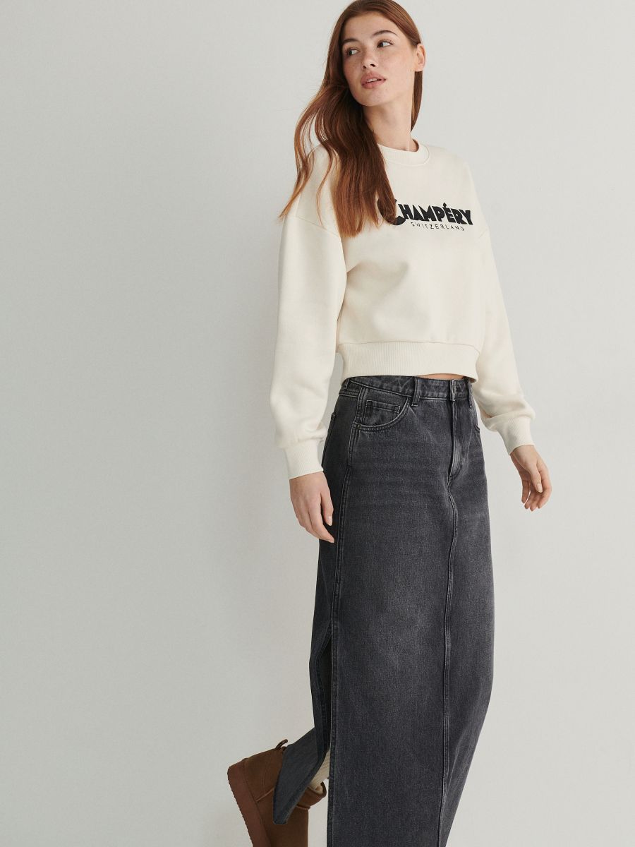 Denim skirt with front split - black - RESERVED - 2