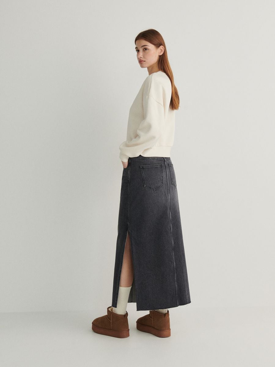 Denim skirt with front split - black - RESERVED - 3