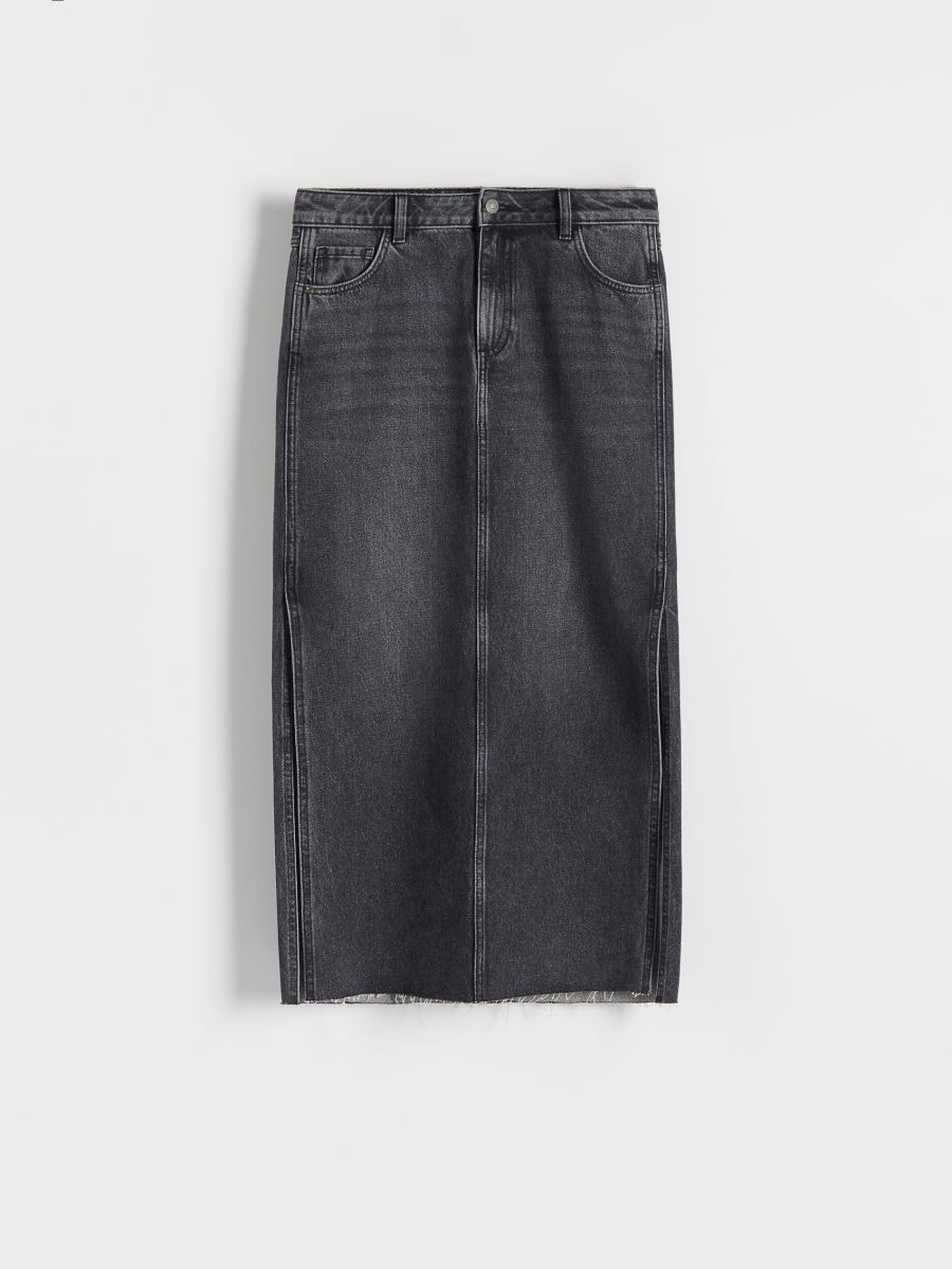 Denim skirt with front split - black - RESERVED - 4