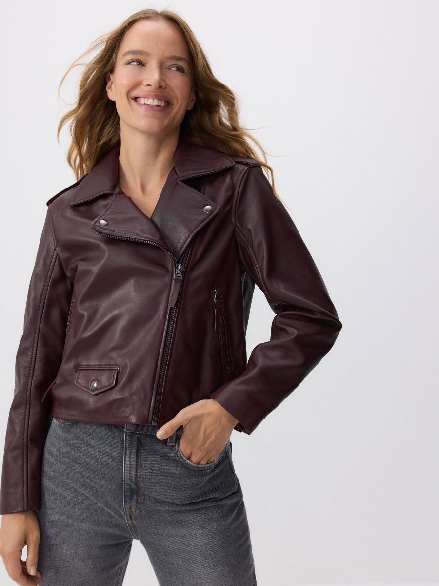 Sheepskin biker jacket - mahogany - RESERVED