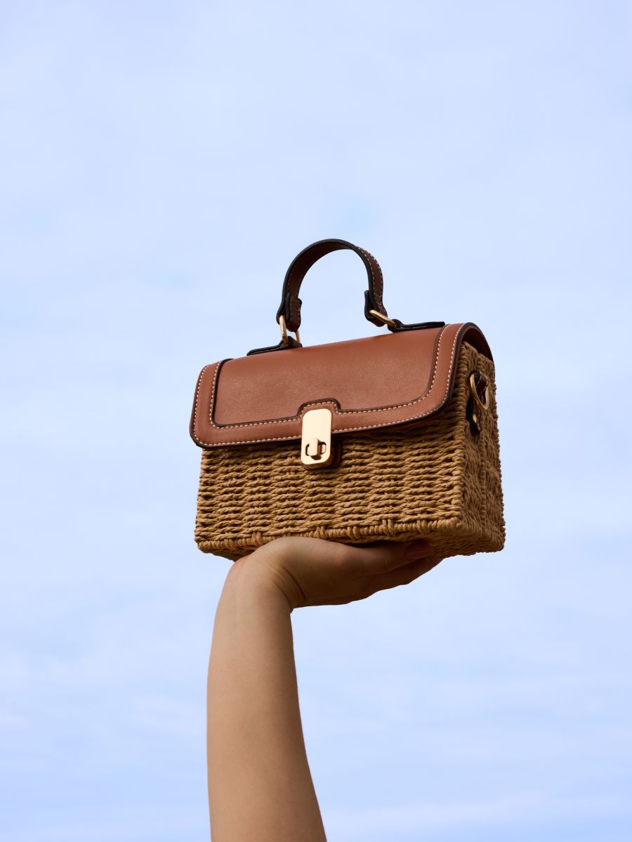 Structured box bag with strap - brown - RESERVED - 6