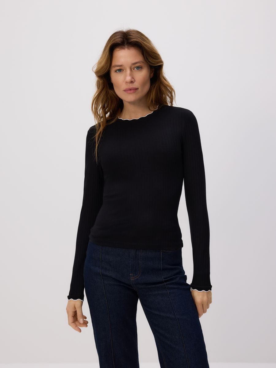 Bluse mit Kontrastborte - schwarz - RESERVED