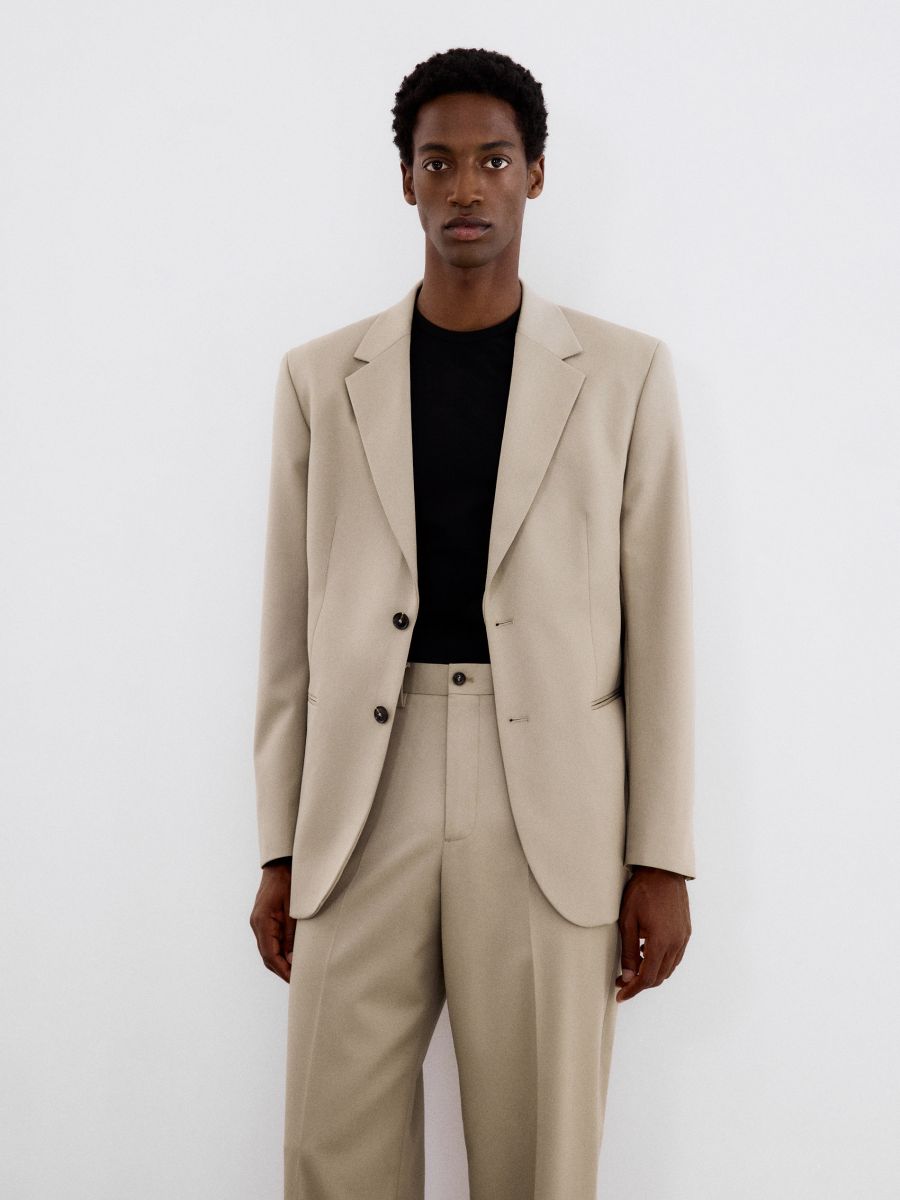 Straight trousers with pressed crease - beige - RESERVED - 3