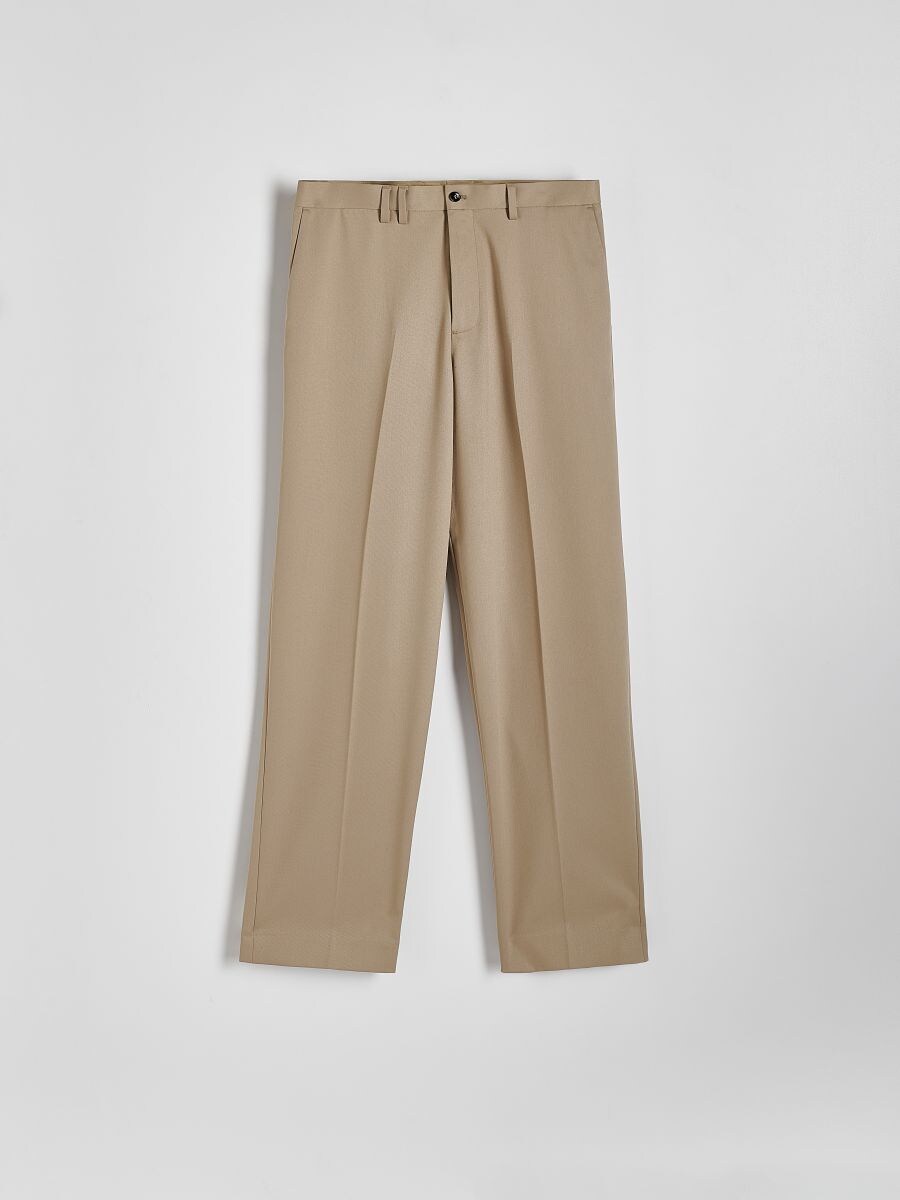 Straight trousers with pressed crease - beige - RESERVED - 4