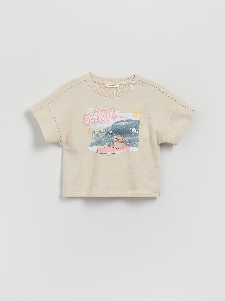T-shirt with raised print - beige - RESERVED - 2
