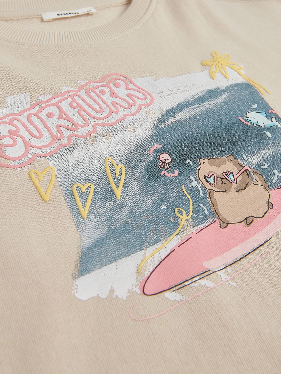 T-shirt with raised print - beige - RESERVED - 3