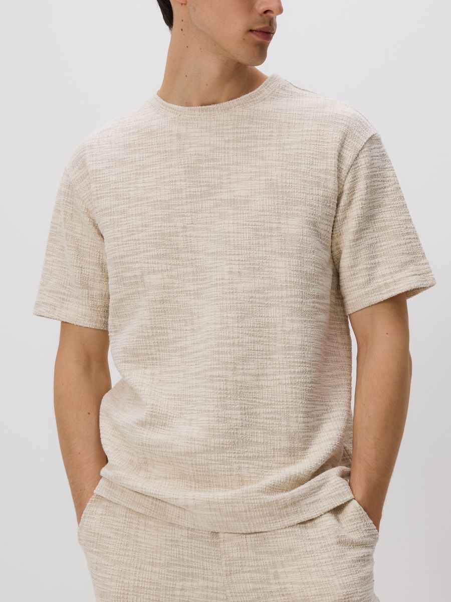 Relaxed fit structural fabric T-shirt - beige - RESERVED