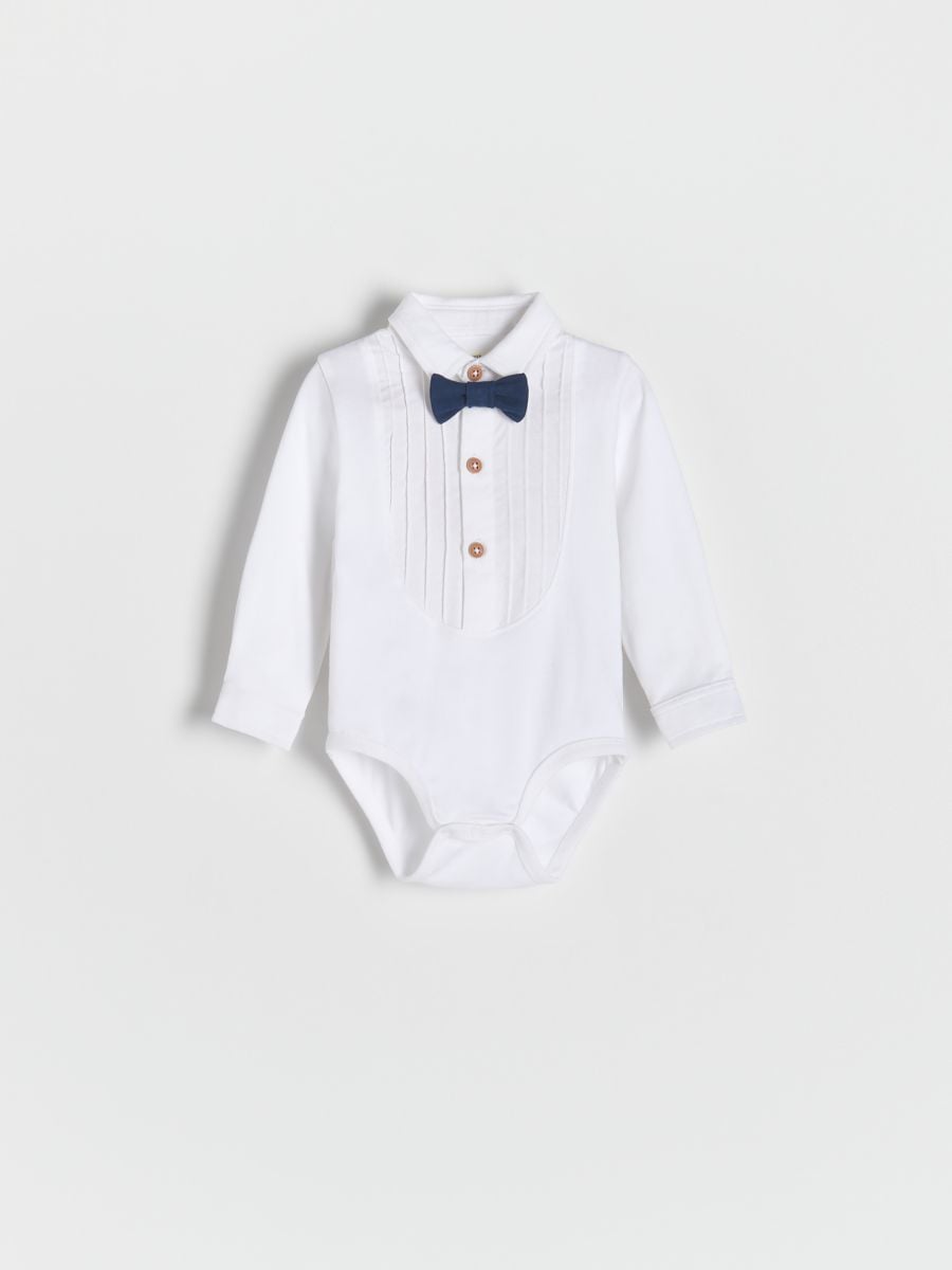 Elegant bodysuit with bow tie - white - RESERVED