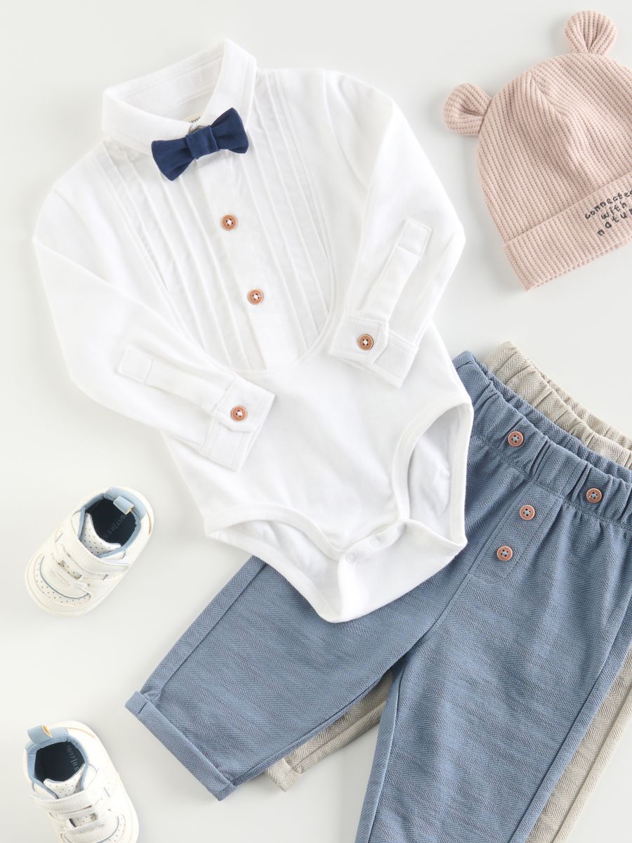 Elegant bodysuit with bow tie - white - RESERVED