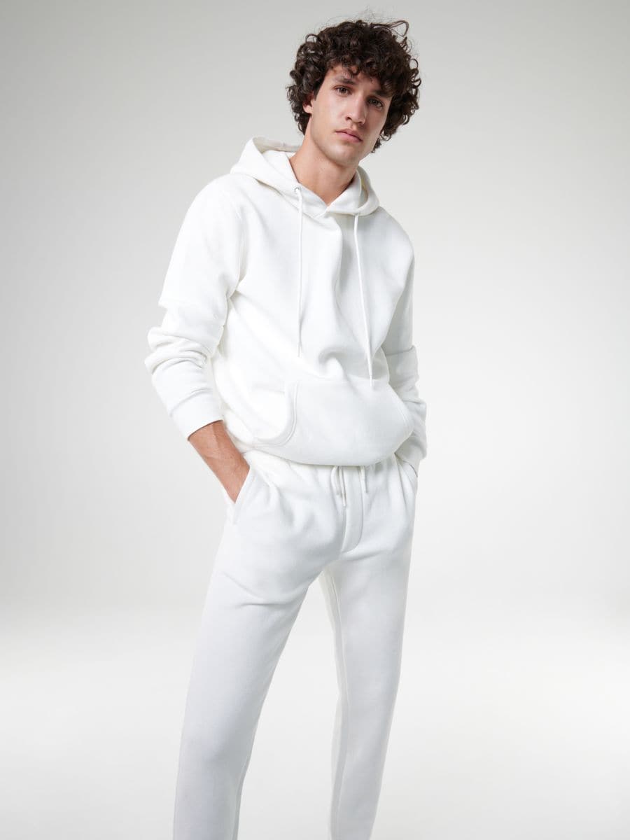 Sweat à capuche hoodie poche ventrale blanc homme