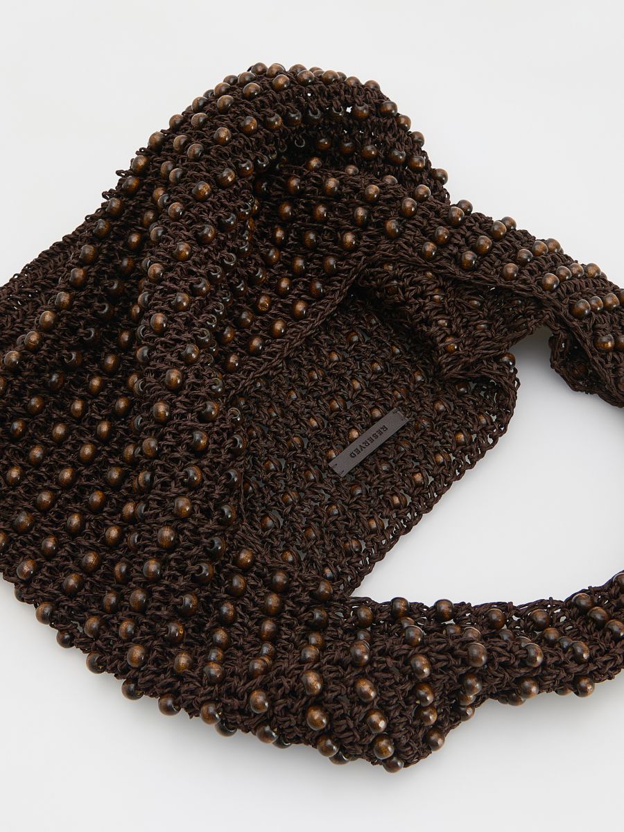 Pletena torba s perlama - tamno braon - RESERVED - 5