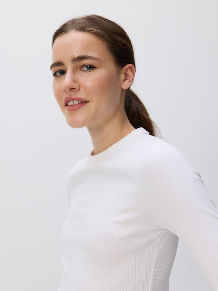 Rib knit long sleeve T-shirt - white - RESERVED