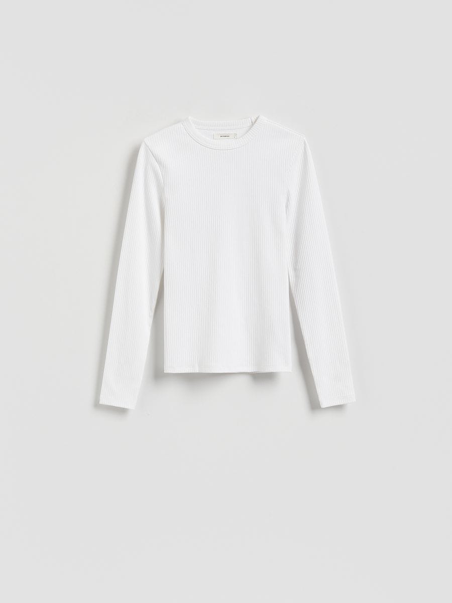 Rib knit long sleeve T-shirt - white - RESERVED