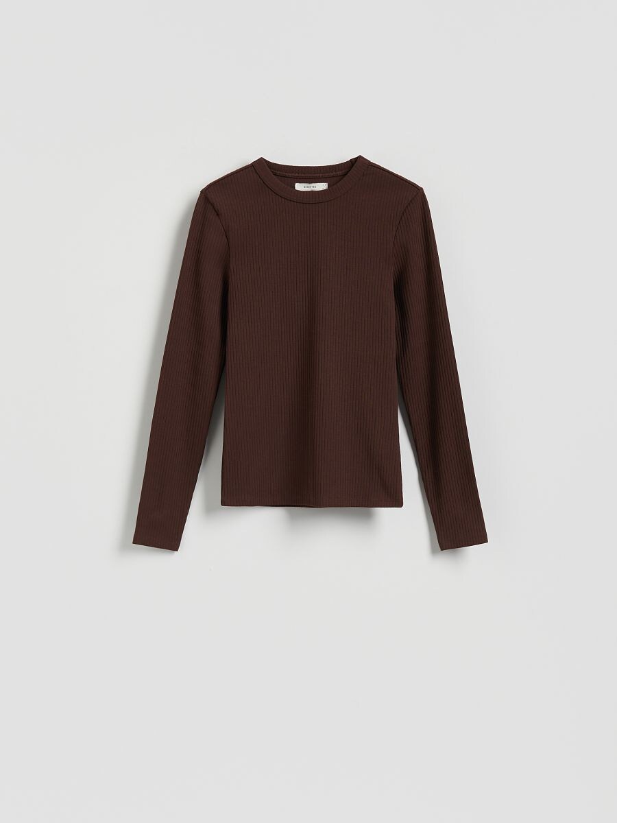 Longsleeve w prążek - ciemnobrązowy - RESERVED