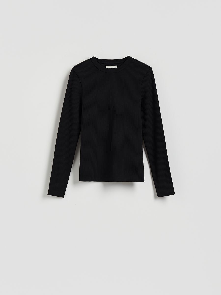 Rib knit long sleeve T-shirt - black - RESERVED