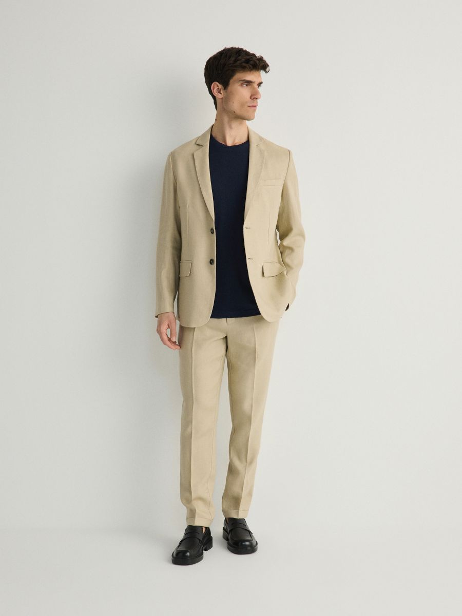 Slim fit linen blazer - beige - RESERVED - 3