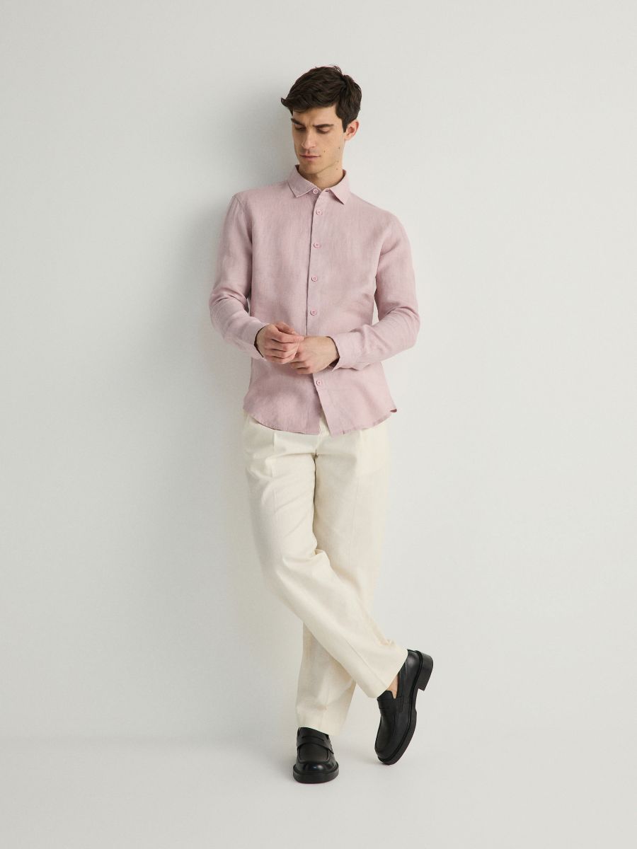 Lniana koszula regular fit - pastelowy róż - RESERVED