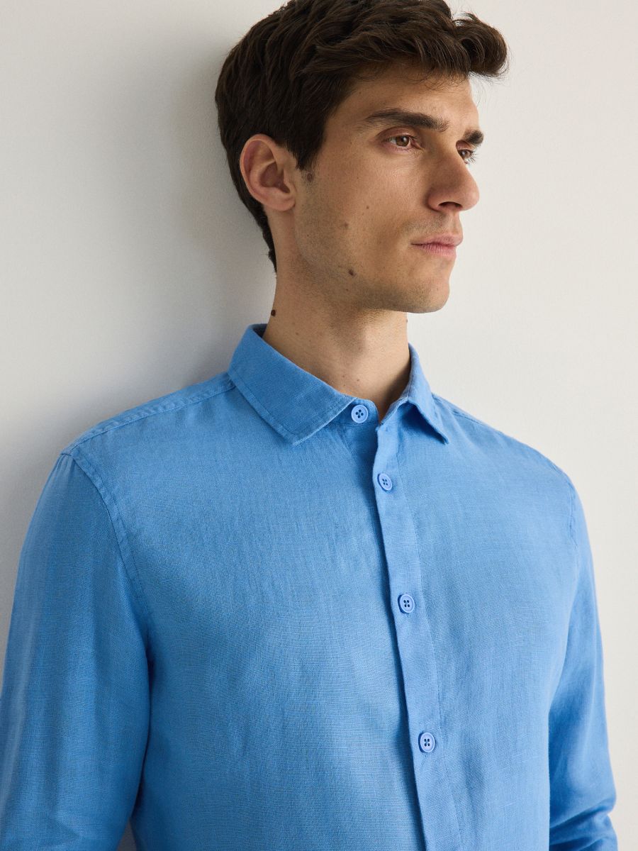 Camicia in lino regular fit - blu - RESERVED