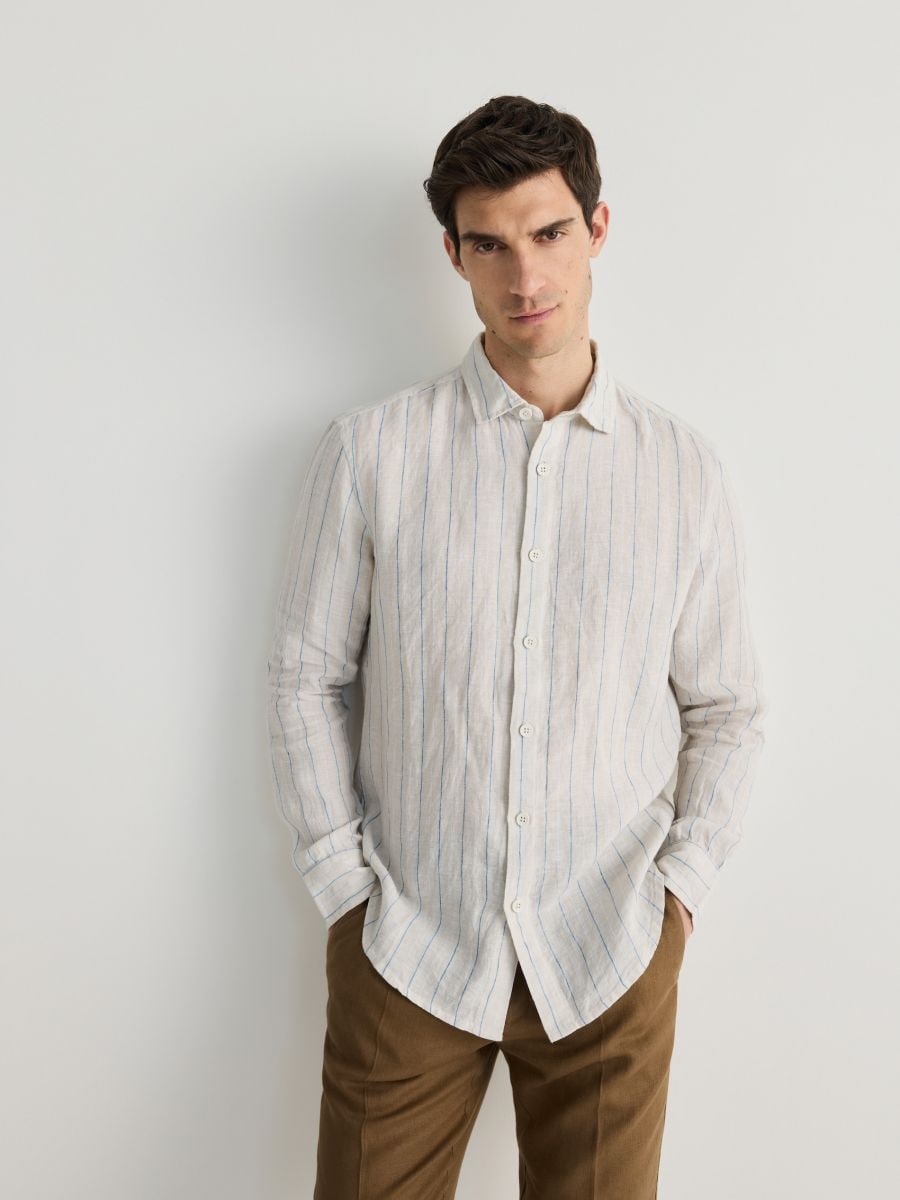 Camicia in lino regular fit - multicolore - RESERVED