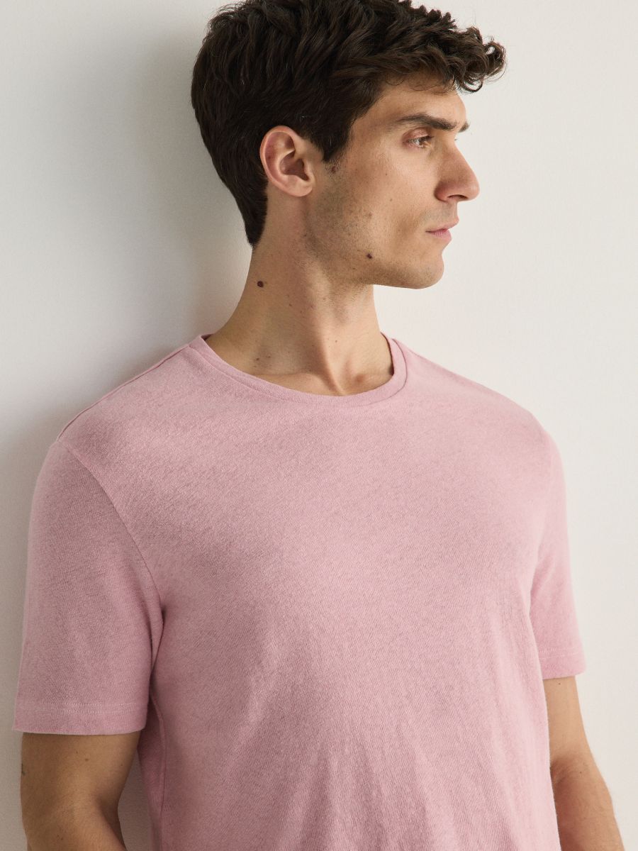 T-shirt regular fit in misto lino - rosa - RESERVED