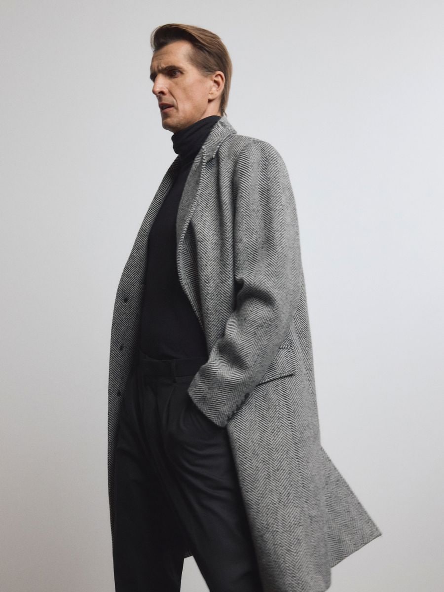 Herringbone coat with wool blend - multicolor - RESERVED - 2