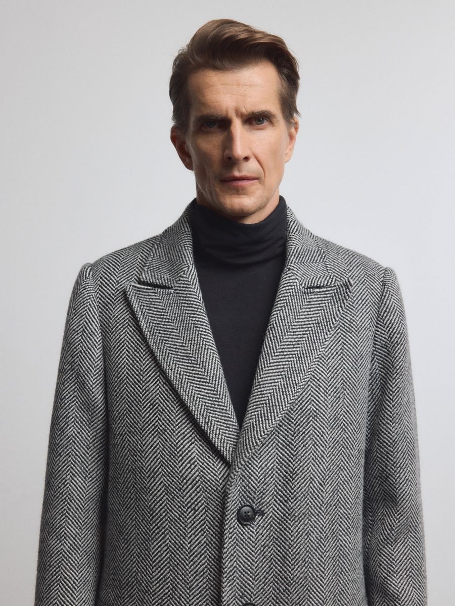 Herringbone coat with wool blend - multicolor - RESERVED - 4
