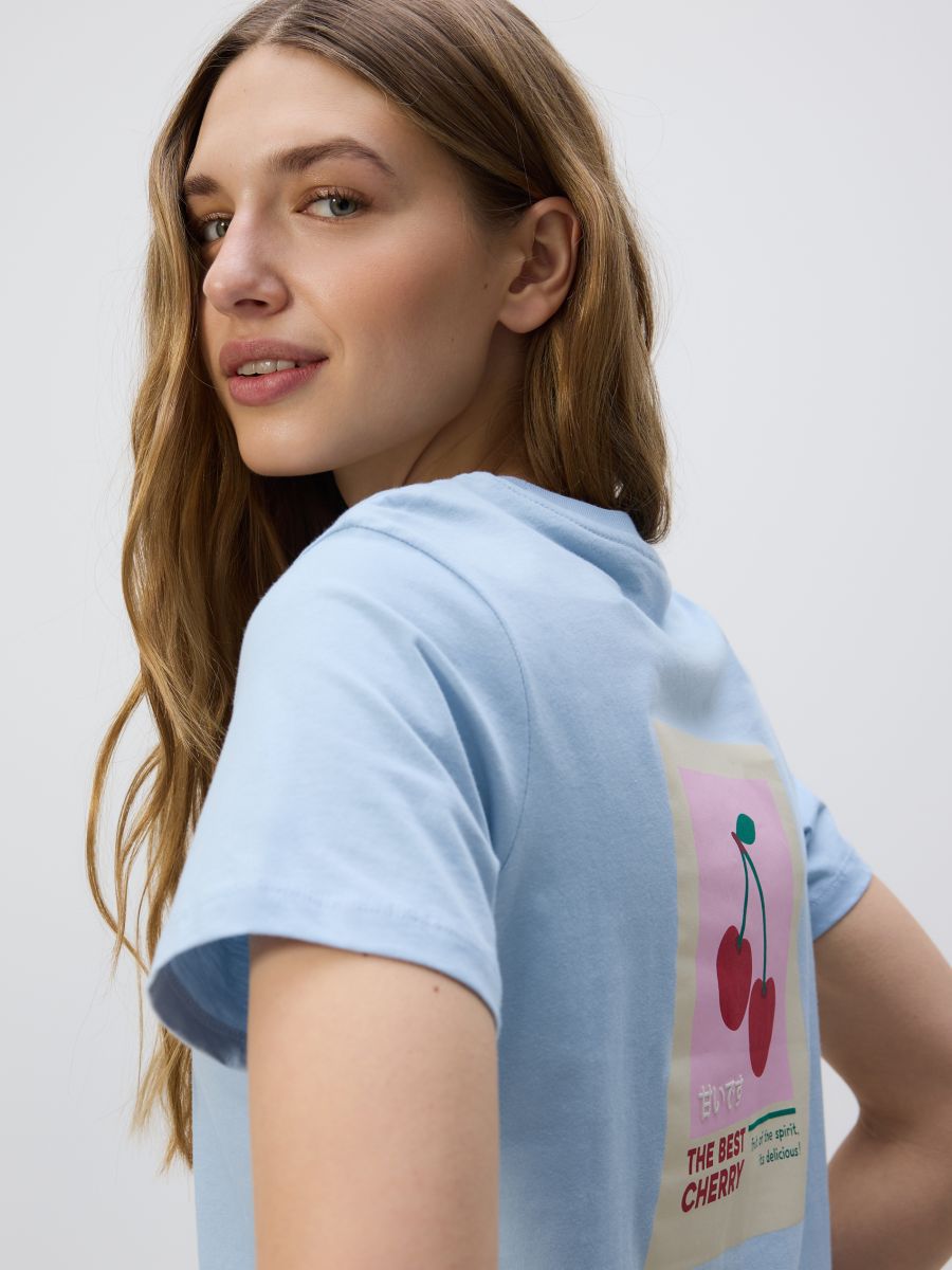 Regular fit T-shirt with back print - light blue - RESERVED - 3