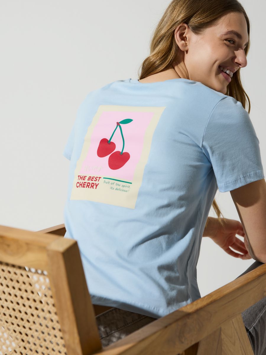 Regular fit T-shirt with back print - light blue - RESERVED - 5