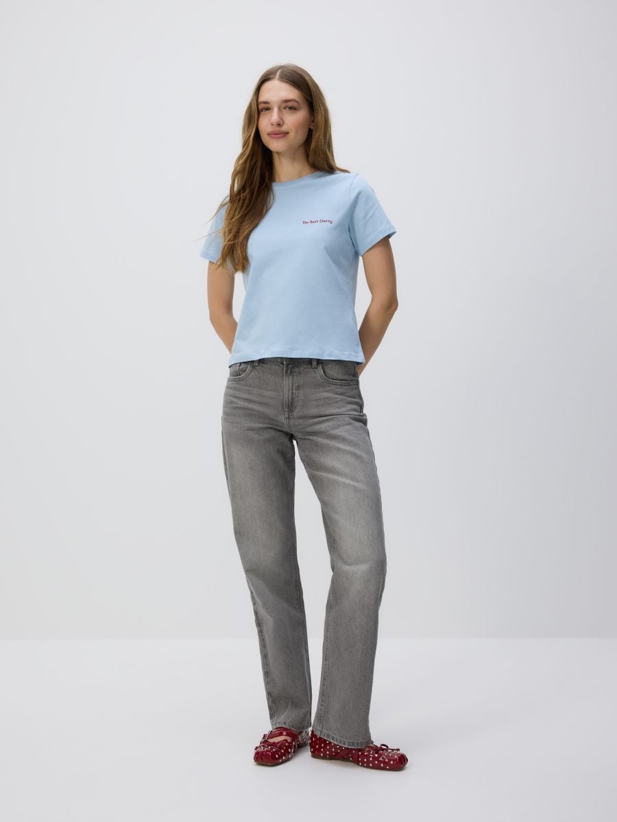 Regular fit T-shirt with back print - light blue - RESERVED - 6