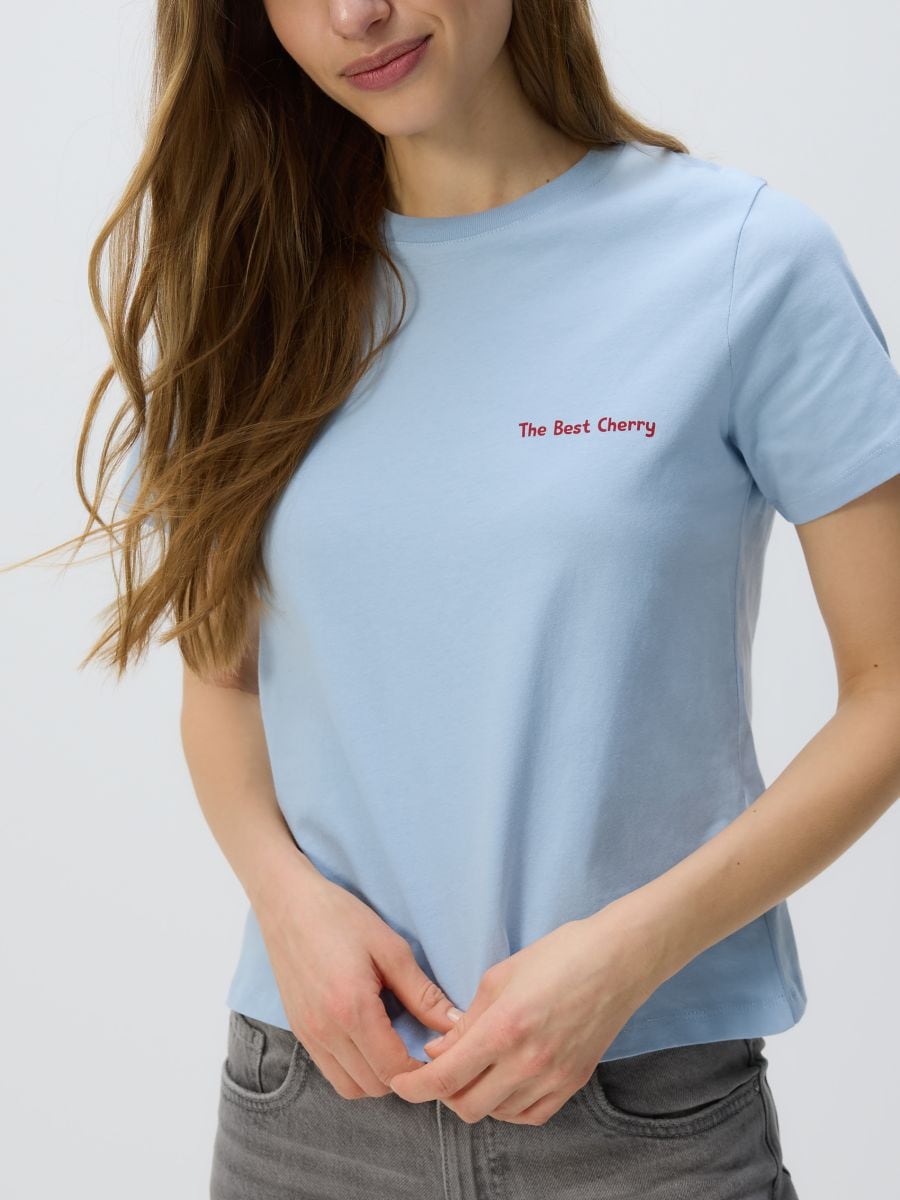 Regular fit T-shirt with back print - light blue - RESERVED - 7