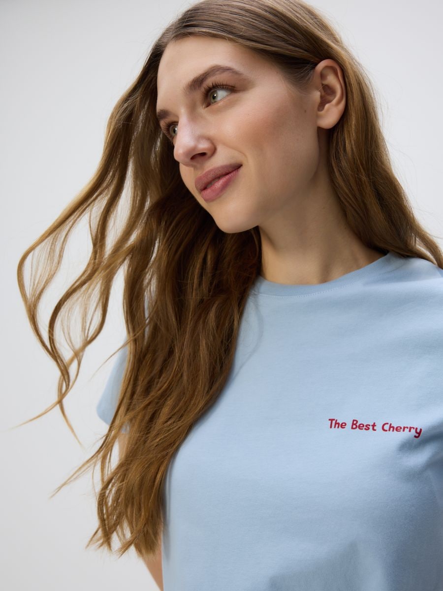 Regular fit T-shirt with back print - light blue - RESERVED - 8