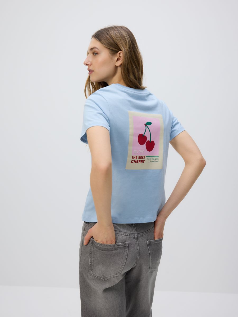 Regular fit T-shirt with back print - light blue - RESERVED - 9