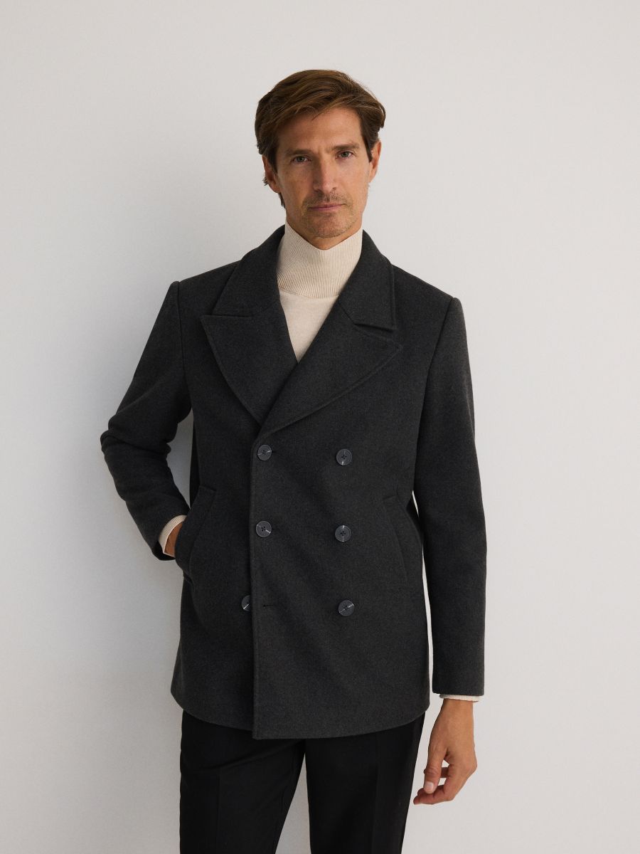 Cropped double-breasted coat - dark grey - RESERVED - 2