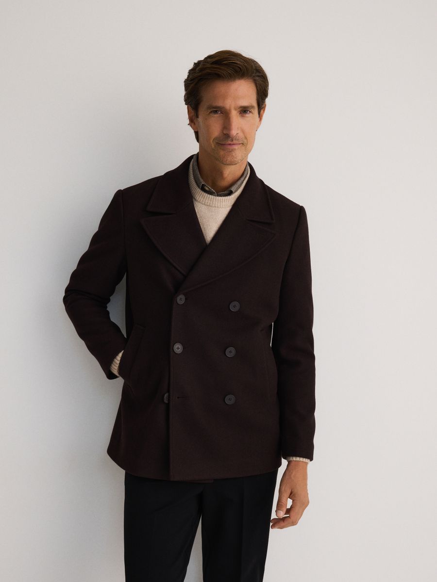 Cropped double-breasted coat - mahogany - RESERVED