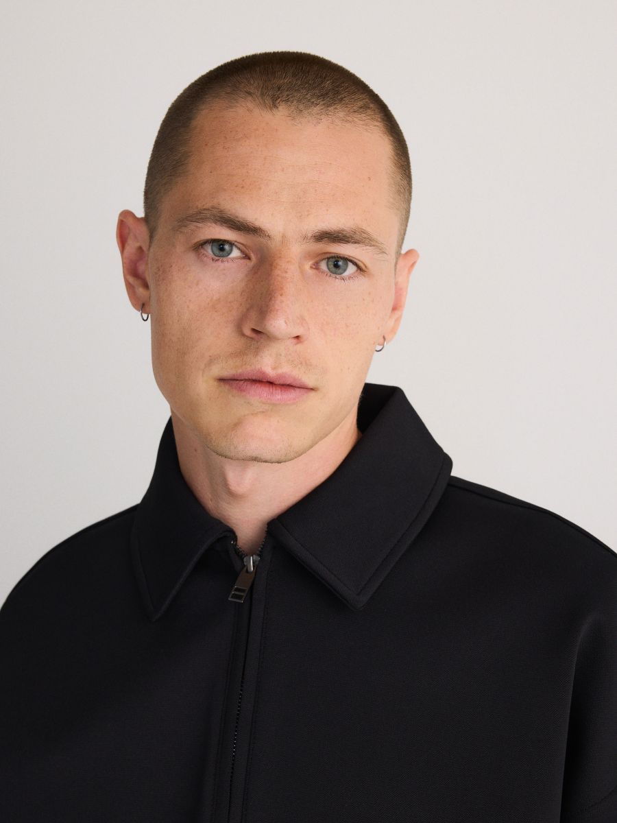 Plain sweatshirt with collar - black - RESERVED - 3