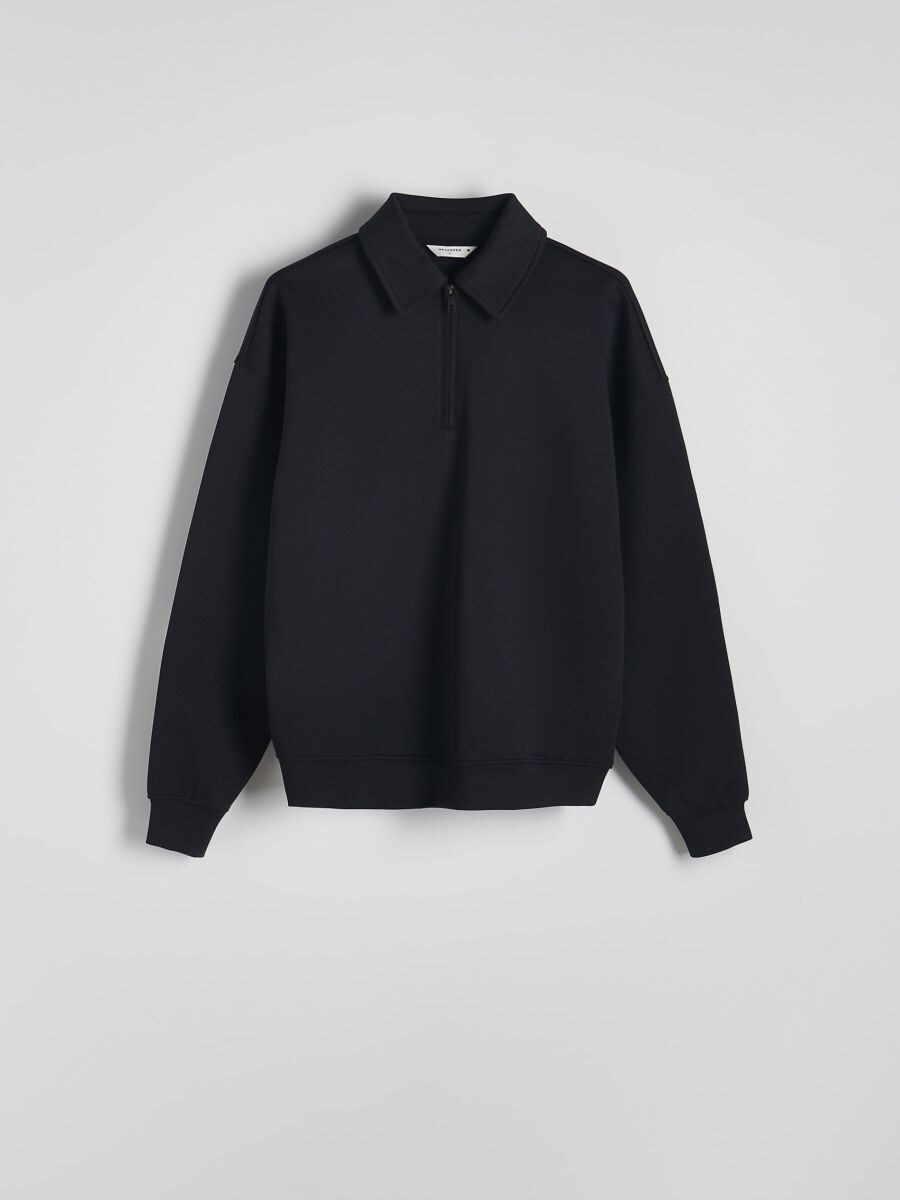 Plain sweatshirt with collar - black - RESERVED - 5