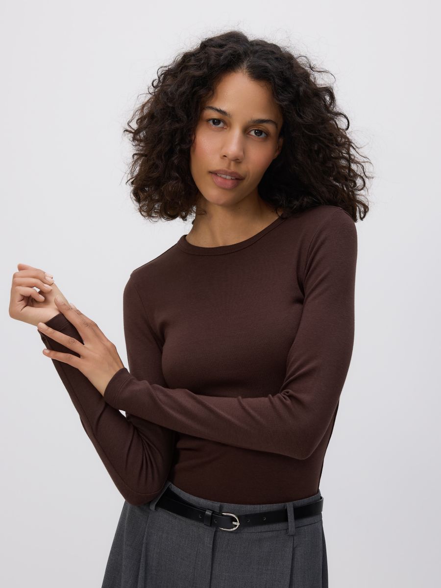 Modal rich long sleeve T-shirt - dark brown - RESERVED