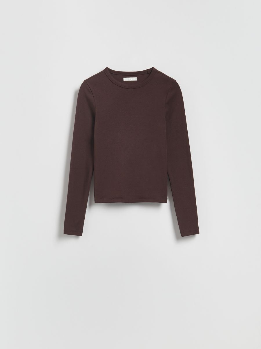 Longsleeve z modalem - ciemnobrązowy - RESERVED