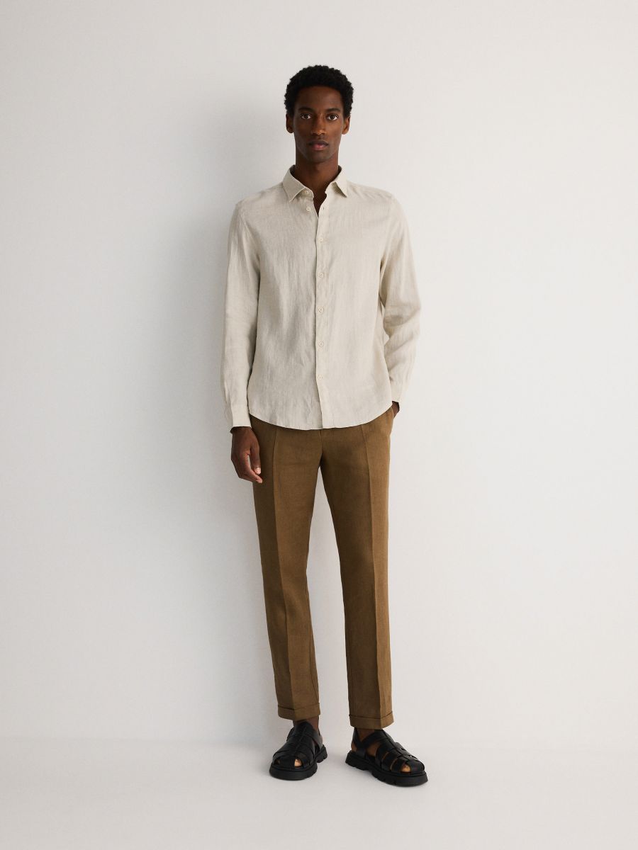 Chemise regular fit en lin - Beige - RESERVED - 3