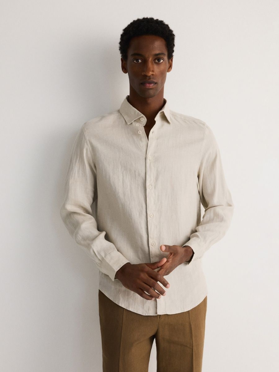 Regular fit linen shirt - beige - RESERVED